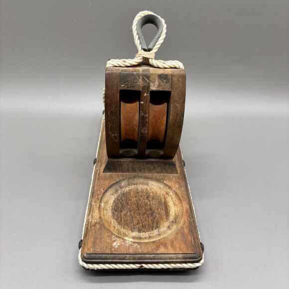Vintage Ships Double Pulley Block Salt & Pepper Condiment Holder Nautical Decor - Picture 9 of 9